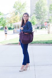 Clothing details: Guess shoes, don’t remember price; slacks and shirt, $54 each, both from the Gap; Longchamp bag, $115.