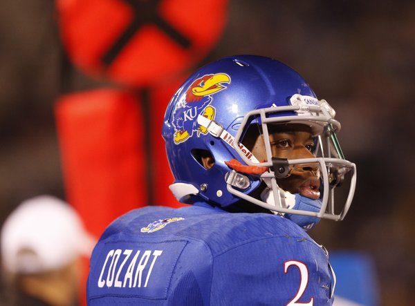 Kansas backup quarterback Montell Cozart watches the scoreboard against Baylor during the second quarter on Saturday, Oct. 26, 2013.