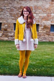 Clothing details:
Dress, gift from my mom’s friend; Bait shoes, $60; tights, $5, Target; jacket, trade at Arizona Trading Company.