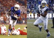 Kansas University's James Sims, left, and West Virginia's Charles Sims have a position (running back), last name and knack for punishing runs in common.