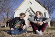 Matt Hislope of Austin, left, and Josh Meyer of Los Angeles, pictured in this 2013 file photo, are the current residents of the renovated church at 1000 New York St. Their year-long pop-up artist colony, which they call the Pilot Balloon Church-House, has attracted visiting artists from across the country.