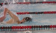 Lawrence High's Jack Ryan stays ahead in his heat of the 200-yard freestyle as the Lions hosted a triangular on Tuesday, Jan. 14, 2014, at LHS.