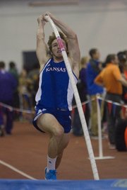 Kansas Pole Vaulter Alex Bishop competes during the Jayhawk Classic on Friday, Jan. 24, 2014, at Anschutz Pavilion. Bishop tied for third as Jayhawks (and one former Jayhawk) took eight of the top 10 finishes.
