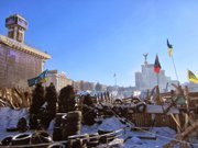 Ukrainian protestors in Kiev's Maydan square have barricaded themselves in using boards, tires, Christmas trees and anything else at hand. Photo courtesy of Marc Greenberg.