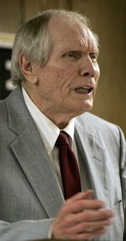 FILE - In a March 19, 2006 file photo, Pastor Fred Phelps preaches at his Westboro Baptist Church in Topeka, Kan.