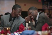One-and-done freshmen Andrew Wiggins, left, and Joel Embiid share a laugh during the Kansas University men’s basketball postseason awards banquet Tuesday, April 15, 2014, at the Lawrence Holiday Inn. Wiggins, who was given the Danny Manning “Mr. Jayhawk” Award, and Embiid declared for this summer’s NBA Draft after one season at KU.