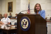 U.S. Rep. Lynn Jenkins, R-Kan., speaks before a congressional briefing Wednesday on mental health first aid training, as David Johnson, CEO of Lawrence's Bert Nash Community Health Center, looks on.