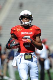 University of Maryland Terrapins receiver Nigel King (3) during pregame against Connecticut on Sept. 15, 2012, in College Park, Maryland. King has joined Kansas University's football team and will be eligible to play this fall.
