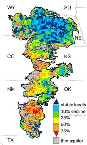 Significant portions of the Ogallala Aquifer, one of the largest bodies of water in the United States, are at risk of drying up if the aquifer continues to be drained at its current rate.