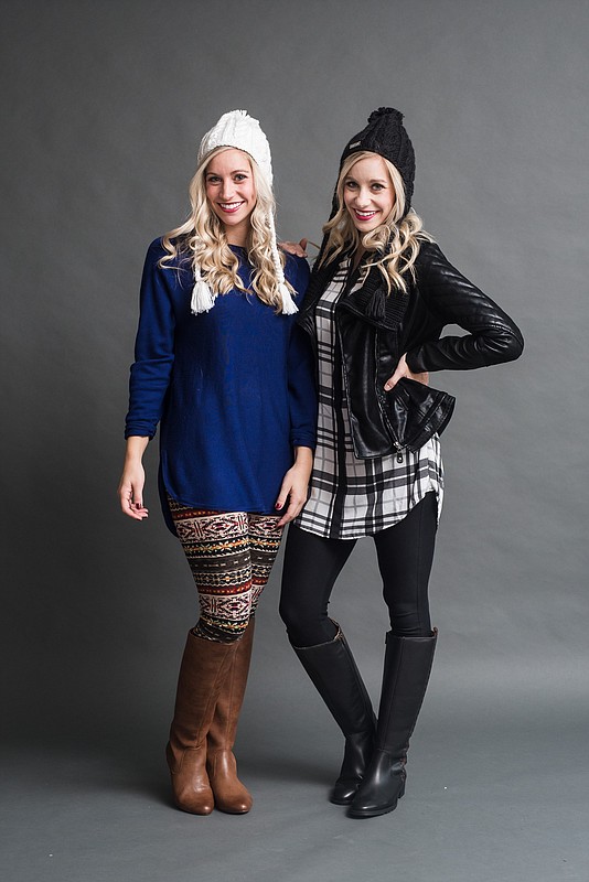 Elizabeth Kennedy's outfit (left): hat, top, leggings all from Weaver's; boots from Foxtrot. Emily Kennedy's outfit (right): hat, jacket, tunic shirt all from Weaver's; leggings from H&M; boots from Foxtrot