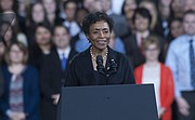 Kansas University Chancellor Bernadette Gray-Little speaks before President Barack Obama delivers a speech Thursday, Jan. 22, 2015, to a crowd gathered inside the Anschutz Sports Pavilion at KU.