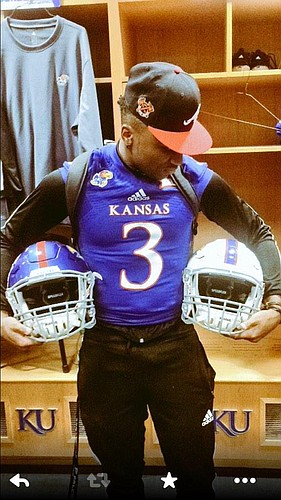 New KU cornerback Marnez Ogletree during his official visit to campus. (Twitter photo) 