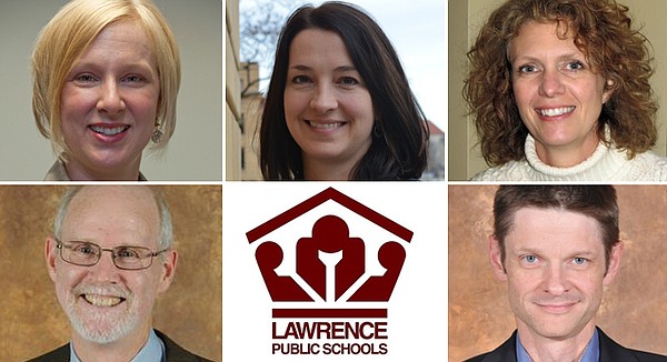 2015 Lawrence school board election winners, top row, from left: Shannon Kimball, Jessica Beeson, Jill Fincher. Bottom row, from left: Rick Ingram, Marcel Harmon.