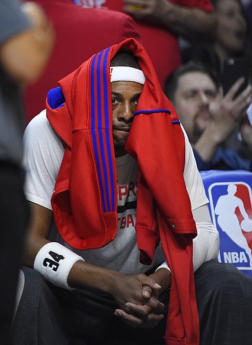Los Angeles Clippers forward Paul Pierce sits on the bench prior to the team's NBA basketball game against the San Antonio Spurs, Thursday, Feb. 18, 2016, in Los Angeles. (AP Photo/Mark J. Terrill)