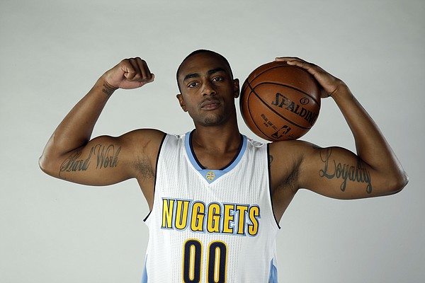 Denver Nuggets' Darrell Arthur poses for a photo during media day, Monday, Sept. 26, 2016, in Denver. (AP Photo/Jack Dempsey)
