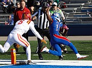 Kansas receiver Steven Sims Jr., (11) scores a touchdown during the first-half of the Jayhawks game against Iowa State on Saturday, Nov. 12, 2016 at Memorial Stadium.