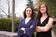 University of Kansas 2017-18 OneKU coalition student body presidential candidate Mady Womack (right) and vice presidential candidate Mattie Carter.