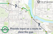 The city is conducting an alignment study regarding two gaps in the trail that will travel through downtown and East Lawrence and northern Lawrence.