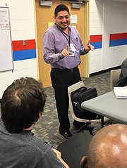 Jery Márquez is pictured leading a class at the Douglas County jail in June 2017. Márquez is coordinator of the Healthy Dads Healthy Families program offered by the Lawrence-Douglas County Health Department.