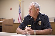 Eudora Police Chief Bill Edwards talks with media members about a fatal shooting that occurred around early Saturday morning outside D-Dubs bar in Eudora. The victim, Bo Matthew Hopson, died Sunday afternoon from his injuries.