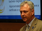 Deputy Education Commissioner Brad Neuenswander shares with the Kansas State Board of Education new data showing the state falling far short of its needs in getting students through postsecondary education programs on July 12, 2017.