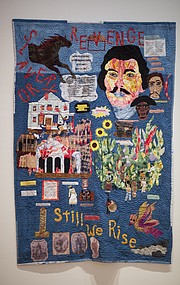A quilt by Lawrence artist Marla Jackson, "Still We Rise," which depicts the events of and surrounding William Clarke Quantrill&squot;s raid of Lawrence on Aug. 21, 1863, was completed along with eight high school students, whom Jackson mentored through the process.