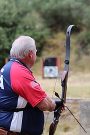 Mark Hodges, of Lawrence, gets ready to take aim at his target during the World Archery 3D Championships last month in Robion, France. Hodges, a longtime PE teacher at Sunflower Elementary, already has five national archery championships under his belt. He competed as a member of the gold-winning Team USA at the world competition, which ended Sept. 24.