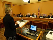Mirielle Burgoyne of the Pew Charitable Trusts answers questions from a joint legislative Commerce Committee about how the state can do a better job of tracking the effectiveness of its economic development incentives.