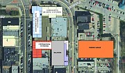 A map of the corner of Sixth and Massachusetts streets shows the upper-floor plans for redevelopment of the site of the former Journal-World production facility.