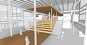 The plans for upgrades to Free State High School will connect the school&squot;s dining commons to a second-floor library/media center with "media stairs" of ascending platforms between two staircases. The $15.2 million in upgrades to Free State are among the $87 million of improvements to the district&squot;s two high schools and four middle schools that the bond issue will fund.