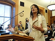 Amy Houston of Mulvane, a small business owner and cancer survivor, testifies before a Senate committee in support of expanding the Kansas Medicaid program under the Affordable Care Act. The Colyer administration, however, remains opposed to the idea.