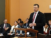 Kansas Secretary of State Kris Kobach, who is running for governor in 2018, urges a House committee to advance a bill that would repeal a law allowing undocumented immigrants who meet other residency requirements to pay in-state tuition at state colleges and universities.