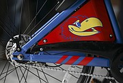 All of the 180 bikes designed by VeoRide are customized in KU colors and with KU logos, shown here on Monday, April 9, 2018.
