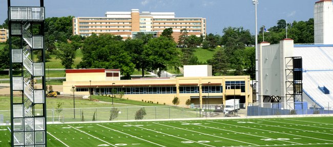 The new Anderson Family Football Complex at Kivisto Field is shown between two new football practice fields and Memorial Stadium. 