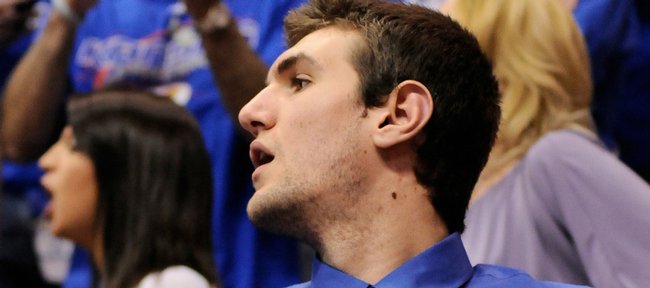 Transfer Jeff Withey looks on from the bench during the second half of the Jayhawks’ Jan. 13 game at Allen Fieldhouse.