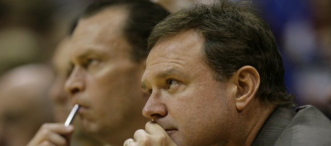 Kansas head coach Bill Self watches the action from the bench during the second half, Thursday, Nov. 19, 2009 at Allen Fieldhouse.