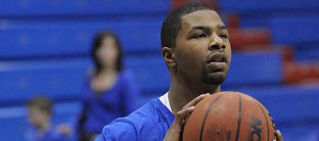 KU sophomore forward Marcus Morris warms up before taking on Tennessee Tech Friday, Nov. 27, 2009 at Allen Fieldhouse.