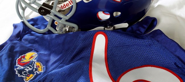 A Jayhawk logo will appear instead of last names on the back of 2010 Kansas football uniforms.
