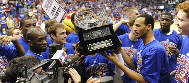 Kansas won its fifth straight Big 12 title last season and celebrated with a trophy ceremony.