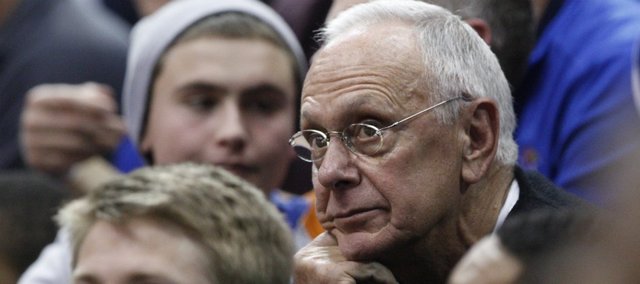 Former Kansas men’s basketball coach Larry Brown takes in the action of the KU-Texas A&M game Wednesday, March 2, 2011 at Allen Fieldhouse.