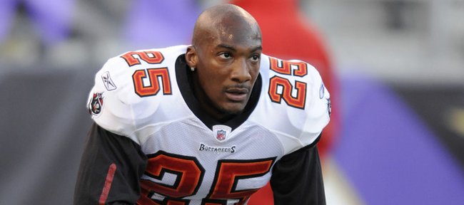 In this Nov. 28, 2010, photo, Tampa Bay Buccaneers cornerback Aqib Talib pauses before Tampa Bay's NFL football game against the Baltimore Ravens in Baltimore. Talib was traded to the New England Patriots on Thursday.