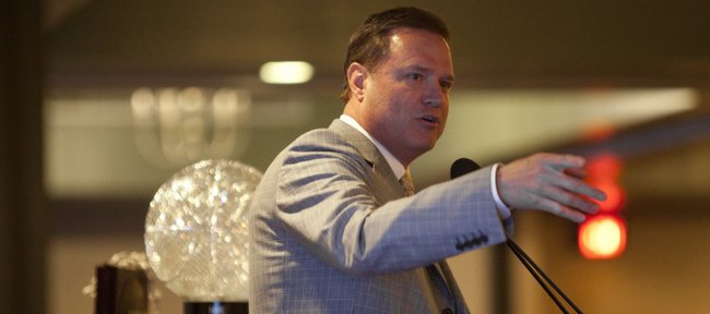 Kansas head coach Bill Self introduces members of his staff during the KU men's basketball banquet Monday, April 11, 2011 at the Holiday Inn Lawrence.