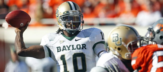 Baylor quarterback Robert Griffin III (10) against Oklahoma State in the second quarter of an NCAA college football game in Stillwater, Okla., Saturday, Oct. 29, 2011.