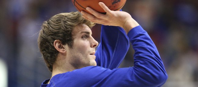 Kansas guard Conner Teahan pulls up for a three prior to tipoff against South Florida on Saturday, Dec. 3, 2011 at Allen Fieldhouse in this file photo.
