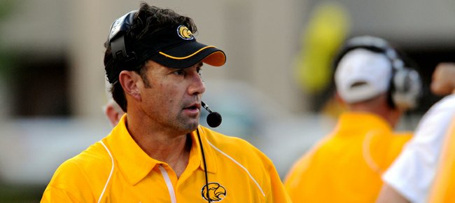 Southern Miss coach Larry Fedora looks at a play against Prairie View in Hattiesburg, Miss., in this 2010 file photo.