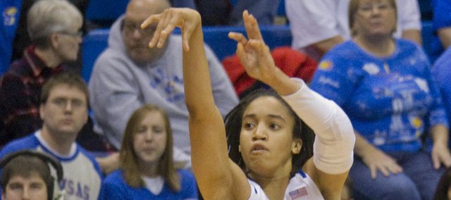 Kansas' Keena Mays puts up a shot in KU's victory over Wisconsin Thursday, Dec. 8, 2011, at Allen Fieldhouse.