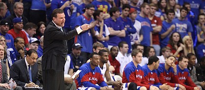 Kansas head coach Bill Self yells at an official during the first half on Wednesday, February 1, 2012 at Allen Fieldhouse.