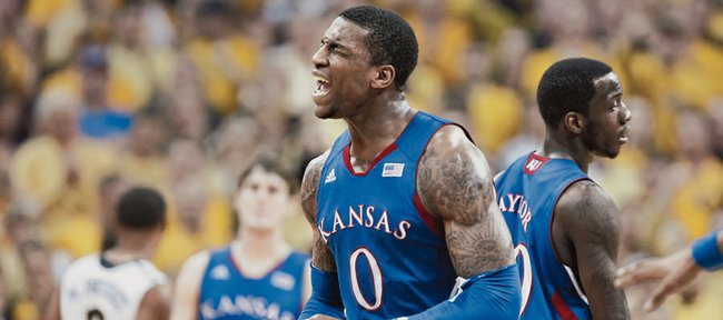 Kansas forward Thomas Robinson lets out a yell of frustration after a missed bucket and an offensive foul by the Jayhawks during the first half against Missouri on Saturday, Feb. 4, 2012 at Mizzou Arena.