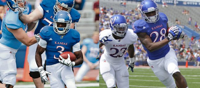 Marquis Jackson (28) had 10 carries for 76 yards, while Tony Pierson (3) had seven carries for 141 yards in Saturday’s spring game.