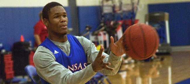 Kansas University freshman Ben McLemore scrimmages with his KU teammates on Saturday, August 4, 2012, at the Jayhawks’ practice facility near Allen Fieldhouse. McLemore tweaked a hip-flexor early in the practice, but should be ready to play when KU begins its European exhibition on Tuesday.